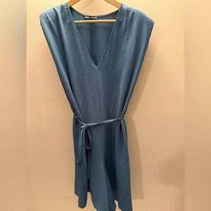 Zara Blue V-Neck Belted Romper Sleeveless Textured Jumpsuit Womens Medium